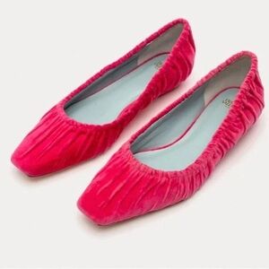 Frances Valentine Britta Ruched Flat Velvet Pink NEW!